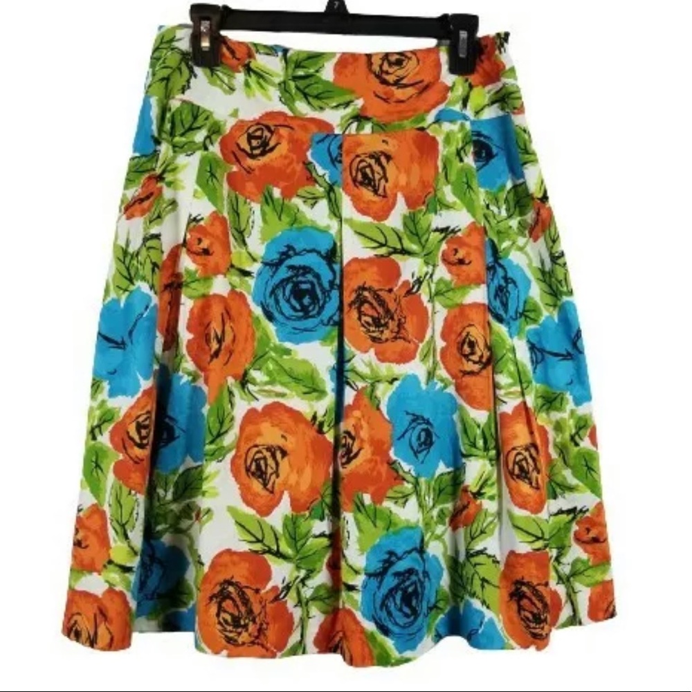 Talbots Skirt Orange Blue Floral